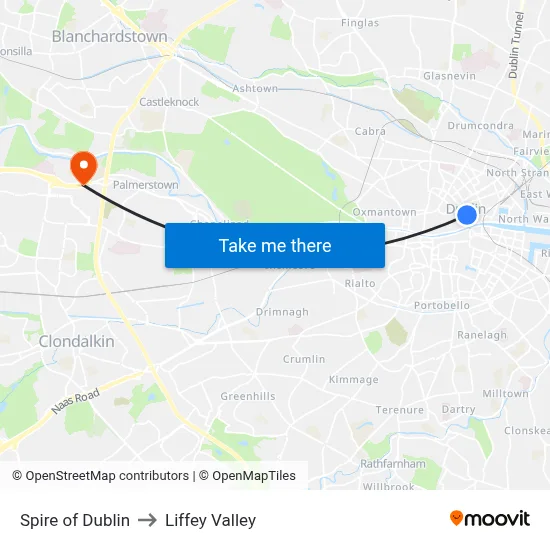 Spire of Dublin to Liffey Valley map