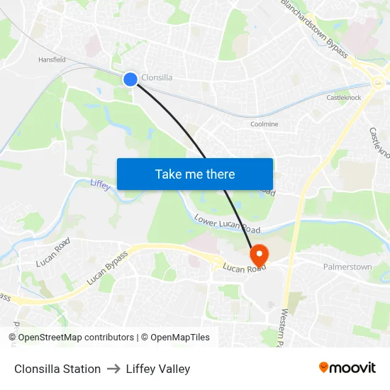 Clonsilla Station to Liffey Valley map