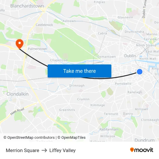 Merrion Square to Liffey Valley map