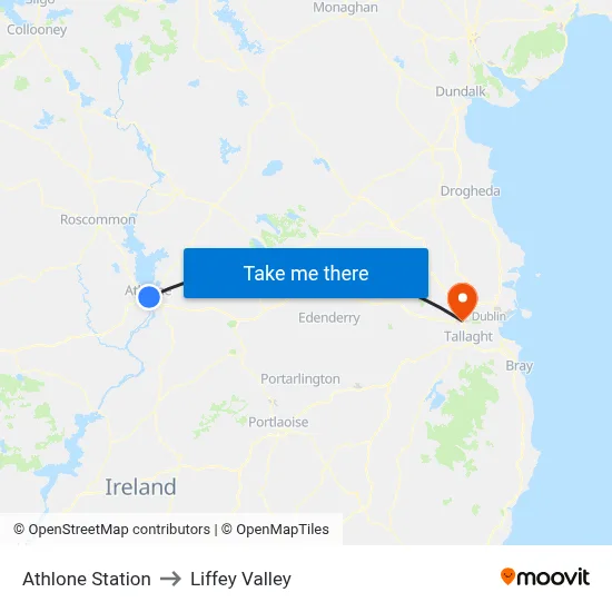 Athlone Station to Liffey Valley map