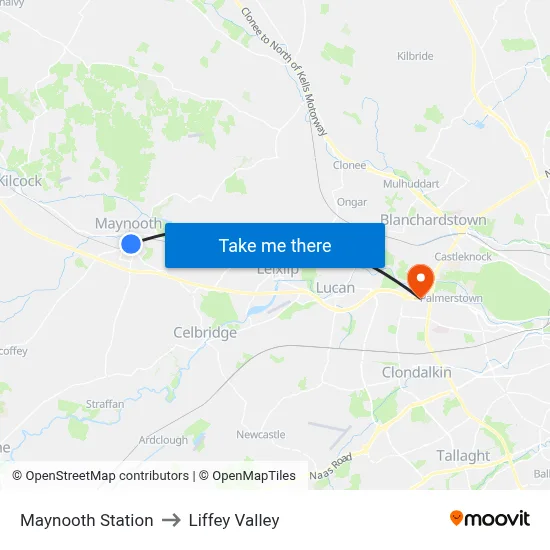 Maynooth Station to Liffey Valley map