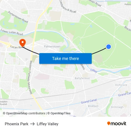 Phoenix Park to Liffey Valley map