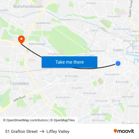 51 Grafton Street to Liffey Valley map