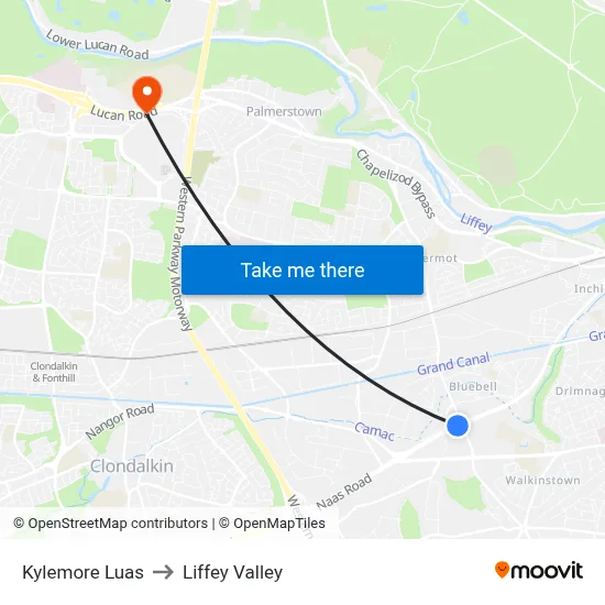 Kylemore Luas to Liffey Valley map