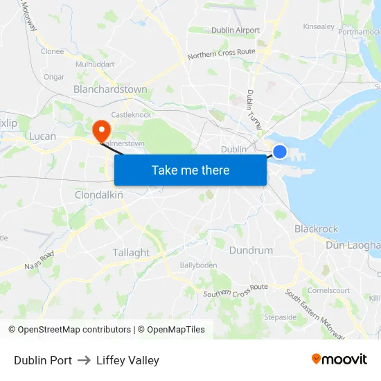 Dublin Port to Liffey Valley map