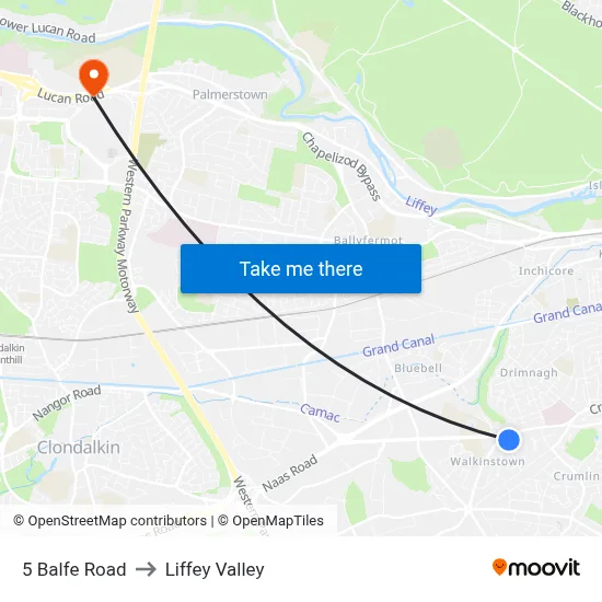 5 Balfe Road to Liffey Valley map