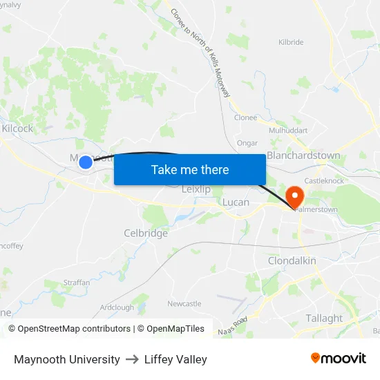 Maynooth University to Liffey Valley map