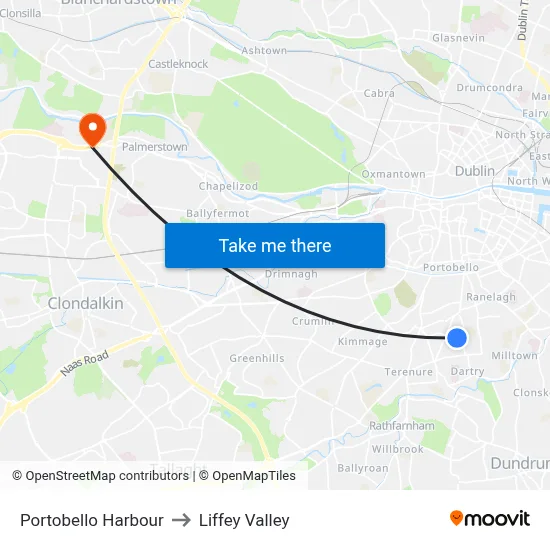 Portobello Harbour to Liffey Valley map