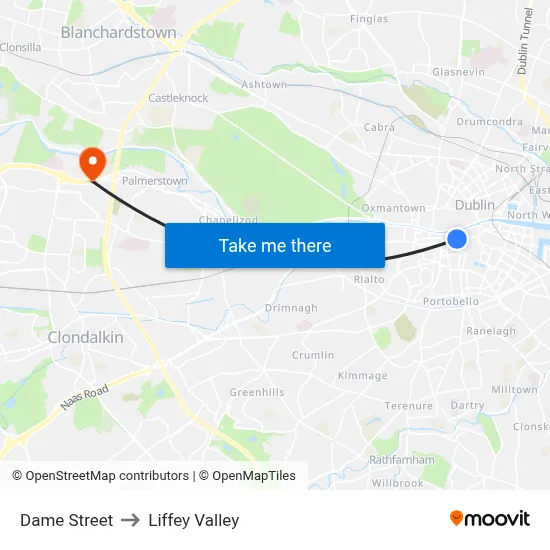 Dame Street to Liffey Valley map