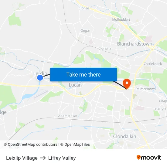 Leixlip Village to Liffey Valley map