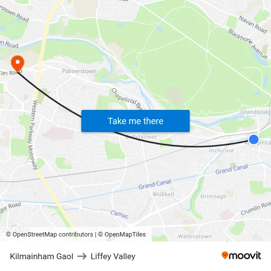 Kilmainham Gaol to Liffey Valley map