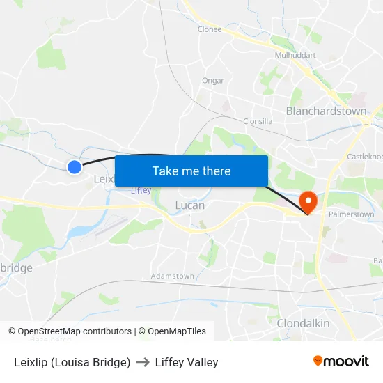 Leixlip (Louisa Bridge) to Liffey Valley map