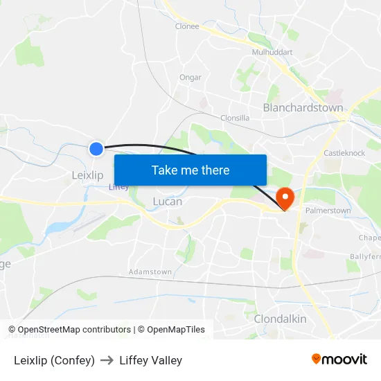 Leixlip (Confey) to Liffey Valley map