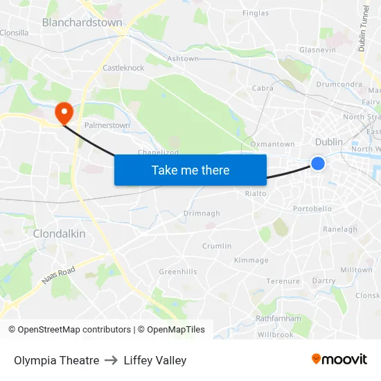 Olympia Theatre to Liffey Valley map