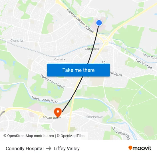 Connolly Hospital to Liffey Valley map