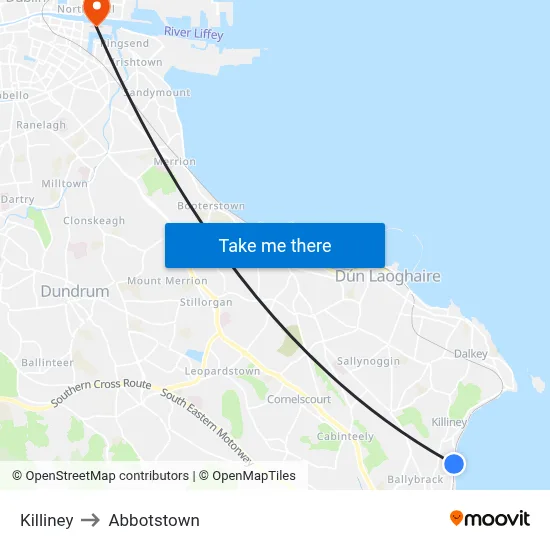 Killiney to Abbotstown map