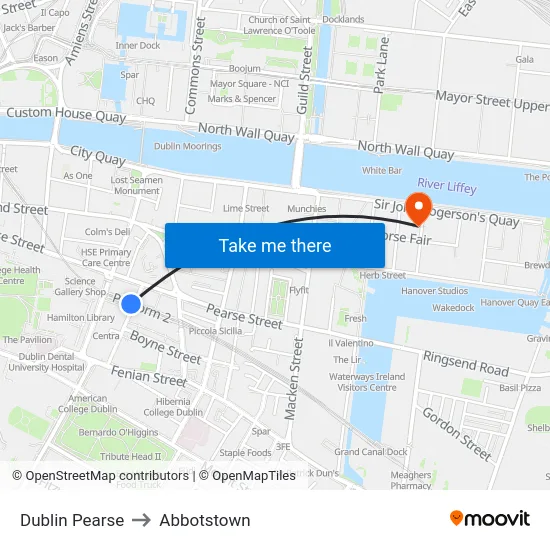 Dublin Pearse to Abbotstown map
