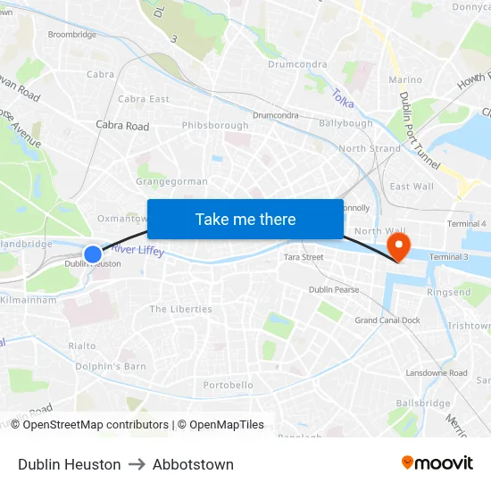 Dublin Heuston to Abbotstown map