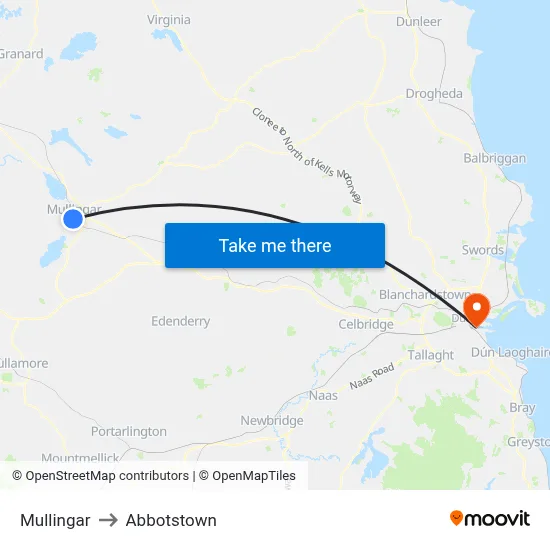 Mullingar to Abbotstown map