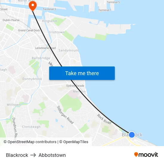 Blackrock to Abbotstown map