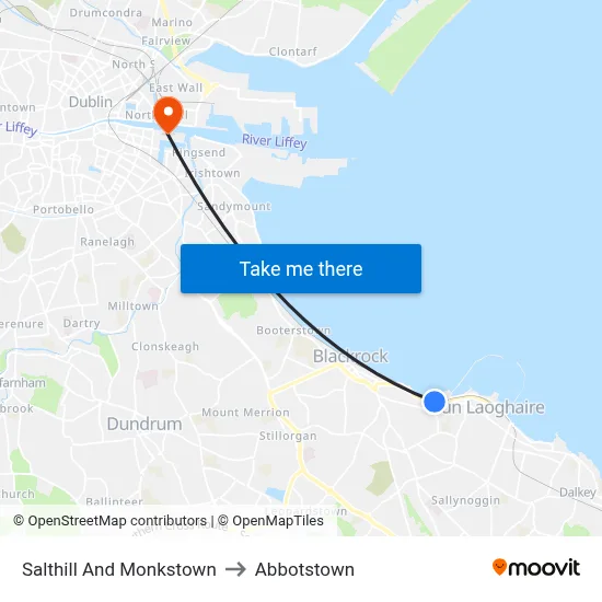 Salthill And Monkstown to Abbotstown map