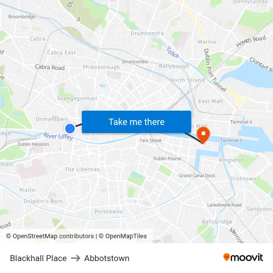 Blackhall Place to Abbotstown map