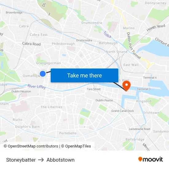 Stoneybatter to Abbotstown map