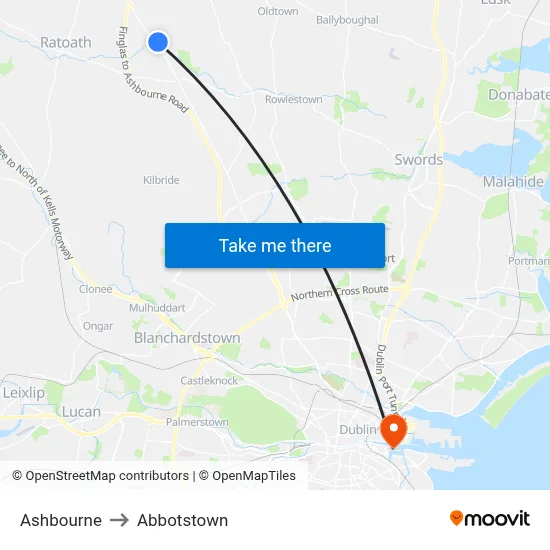 Ashbourne to Abbotstown map