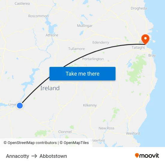 Annacotty to Abbotstown map