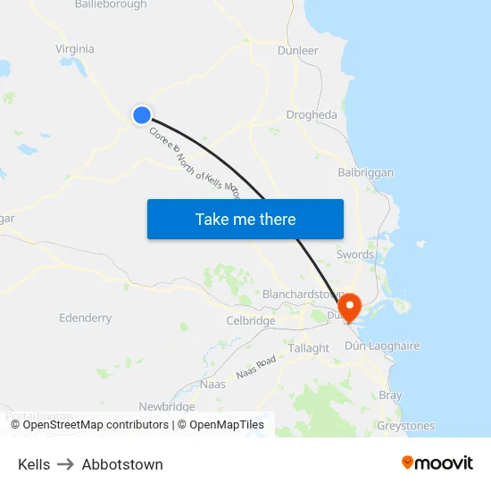 Kells to Abbotstown map