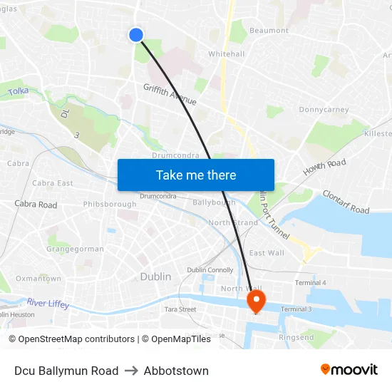 Dcu Ballymun Road to Abbotstown map