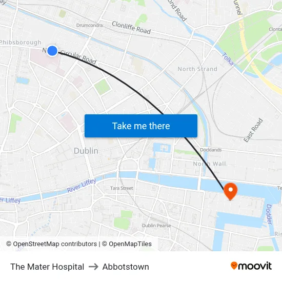 The Mater Hospital to Abbotstown map