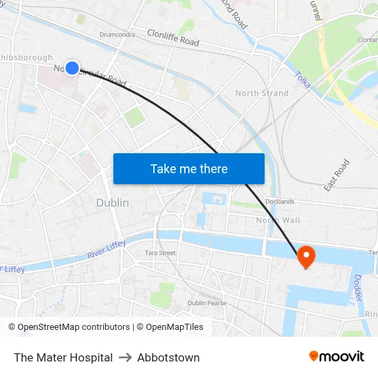 The Mater Hospital to Abbotstown map