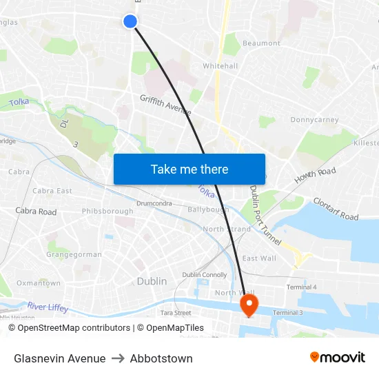 Glasnevin Avenue to Abbotstown map
