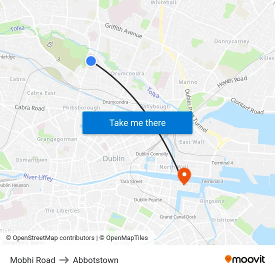 Mobhi Road to Abbotstown map
