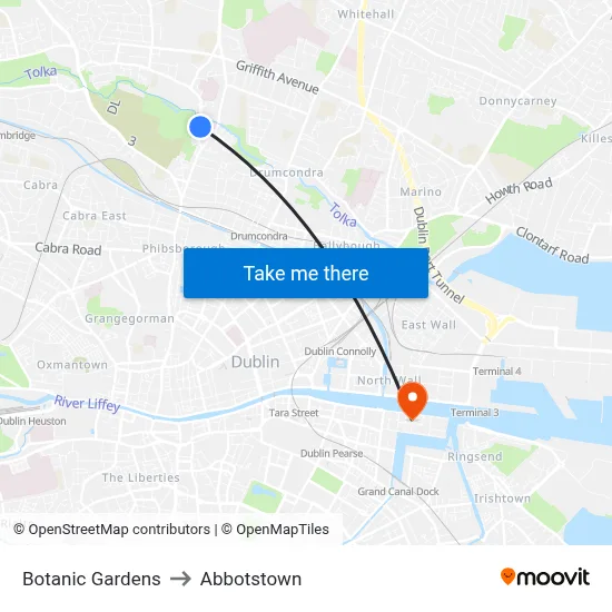 Botanic Gardens to Abbotstown map