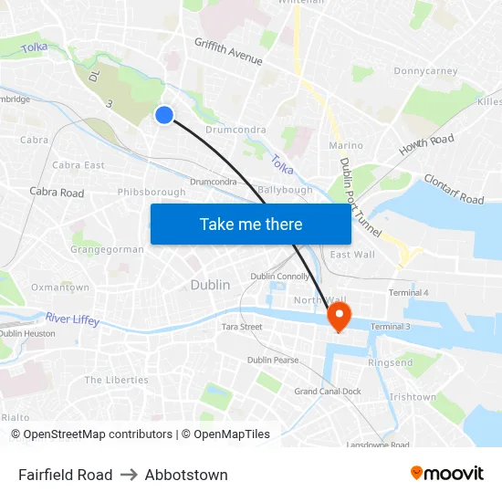 Fairfield Road to Abbotstown map