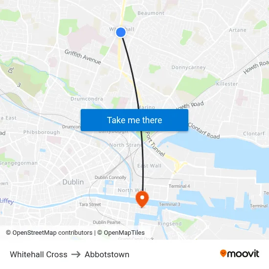 Whitehall Cross to Abbotstown map