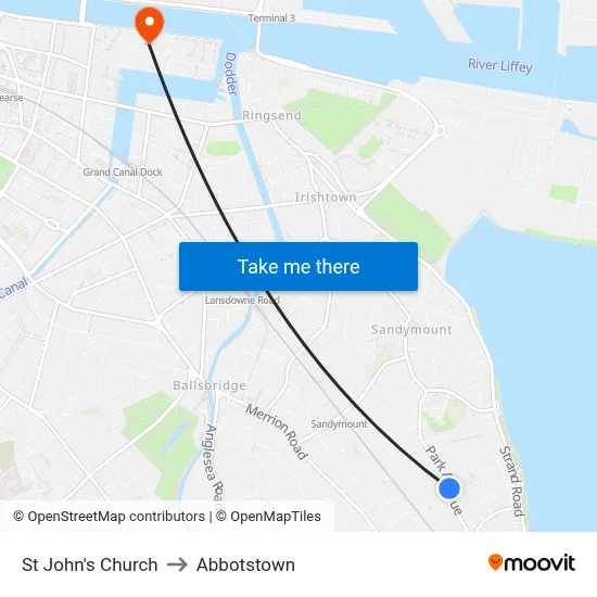 St John's Church to Abbotstown map