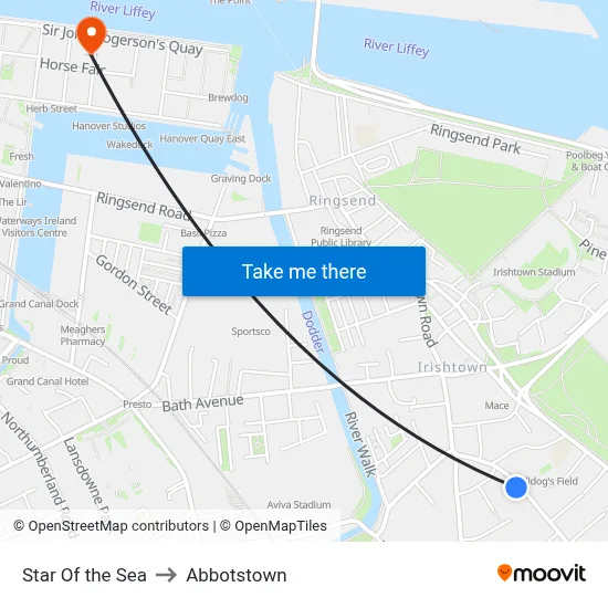Star Of the Sea to Abbotstown map