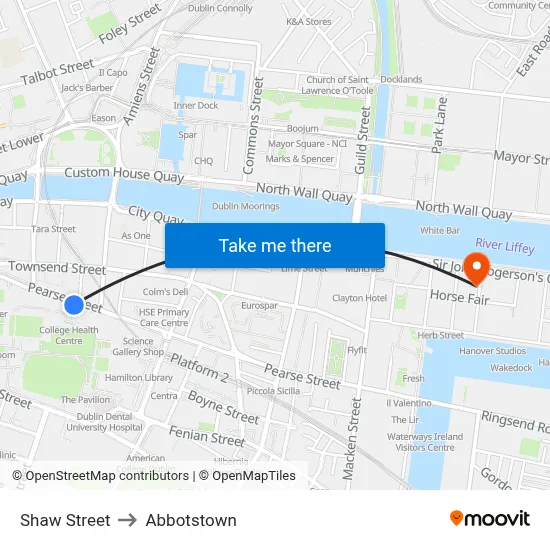 Shaw Street to Abbotstown map