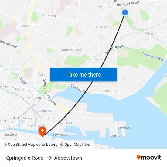 Springdale Road to Abbotstown map