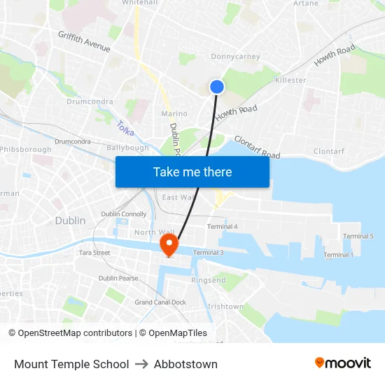 Mount Temple School to Abbotstown map