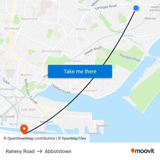 Raheny Road to Abbotstown map