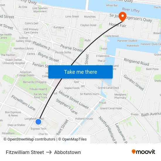 Fitzwilliam Street to Abbotstown map
