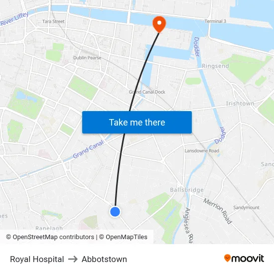 Royal Hospital to Abbotstown map