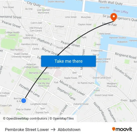 Pembroke Street Lower to Abbotstown map