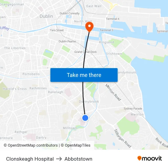 Clonskeagh Hospital to Abbotstown map