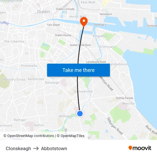 Clonskeagh to Abbotstown map