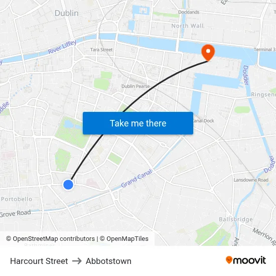 Harcourt Street to Abbotstown map